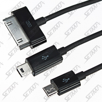 KIT 3 CABLES COMPATIBLES - USB - MICRO-USB / USB - MINI-USB / USB - APPLE POUR IPHONE 3/4