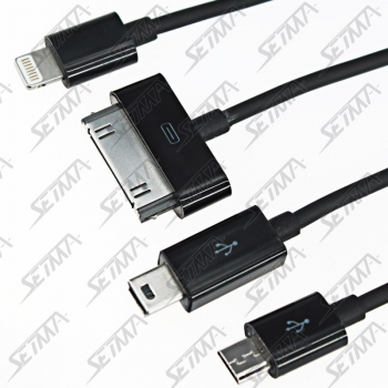 KIT 4 CABLES 20 CM COMPATIBLES - USB - MICRO-USB / USB - MINI-USB / USB - APPLE POUR IPHONE 3/4/5/6