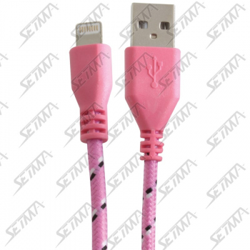 CABLE USB COMPATIBLE APPLE LIGHTNING POUR IPHONE 5/6 - IPAD AIR ET IPAD MINI - TOILE ROSE