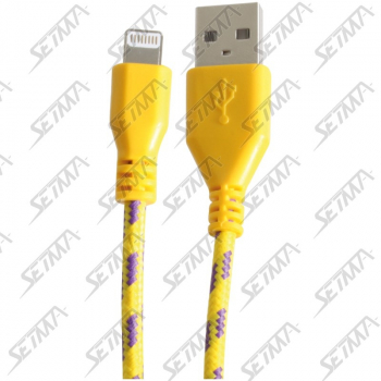 CABLE USB COMPATIBLE APPLE LIGHTNING POUR IPHONE 5/6 - IPAD AIR ET IPAD MINI - TOILE JAUNE