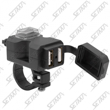 CHARGEUR 2 USB POUR MOTO - INSTALLATION RETRO OU GUIDON - DC9-24V - SORTIE 5V - 3.1A - L CABLE 130CM