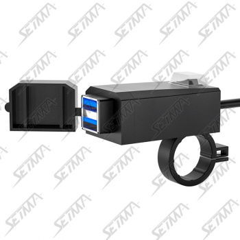 CHARGEUR POUR MOTO AVEC 2 USB CHARGE RAPIDE QC 3.0 - L CABLE 110CM