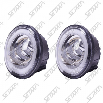 2 FEUX ADDITIONNELS DE ROUTE DE 11.4 CM DE DIAMETRE POUR AUTO/MOTO - 6 LEDS - BAGUE HALO - NOIR