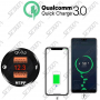 CHARGEUR 2 USB AVEC CHARGE RAPIDE ET VOLTMÈTRE POUR MOTO - ALUMINIUM