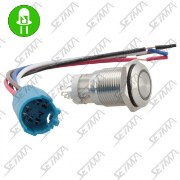 INTERRUPTEUR CYLINDRIQUE POUSSOIR DE MARCHE/ARRET - INOX / LED VERTE - DIAMETRE 16MM
