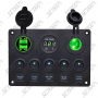 BOITIER DE COMMUTATION - 5 INTERRUPTEURS / 2 USB / 1 ALLUME-CIGARE / 1 VOLTMETRE - 150 X 105 MM