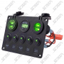 BOITIER DE COMMUTATION - 5 INTERRUPTEURS / 2 USB / 1 ALLUME-CIGARE / 1 VOLTMETRE - 150 X 105 MM