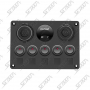 BOITIER DE COMMUTATION - 5 INTERRUPTEURS / 2 USB / 1 ALLUME-CIGARE / 1 VOLTMETRE - 148 X 103 x 75 MM