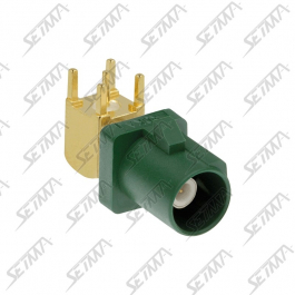 CONNECTEUR FAKRA MALE 90&deg; PCB VERT - E - RG-174 / RG-316 - A SOUDER