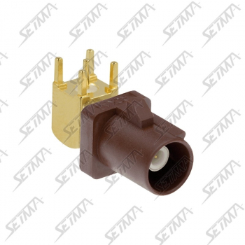 CONNECTEUR FAKRA MALE 90&deg; PCB MARRON - F - RG-174 / RG-316 - A SOUDER