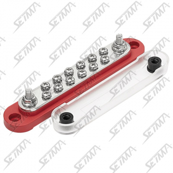 BARRE DE DISTRIBUTION ROUGE 12 VOIES - M4 - AVEC CAPOT PROTECTION - 12/48V - 150AMAX