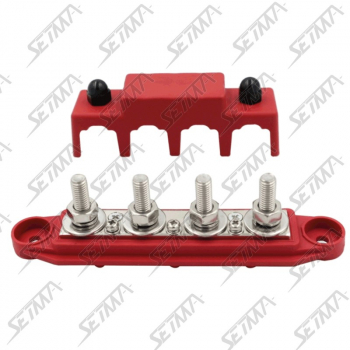 BARRE DE DISTRIBUTION ROUGE 4 VOIES - M10 - AVEC CAPOT PROTECTION - 12/48V - 250AMAX