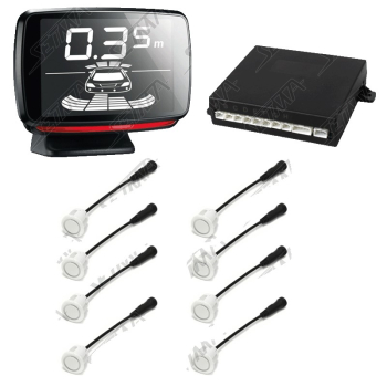 AIDE AU STATIONNEMENT AVANT ET ARRIERE - 8 SONDES BLANCHES - ECRAN LCD - 12V